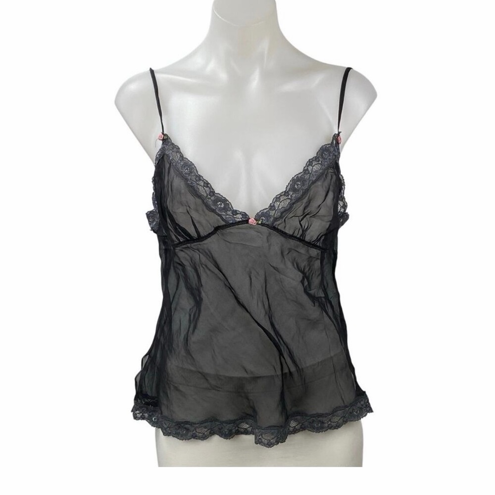 SKIMS ROMANCE TRIANGLE LACE CAMI SILK ONYX